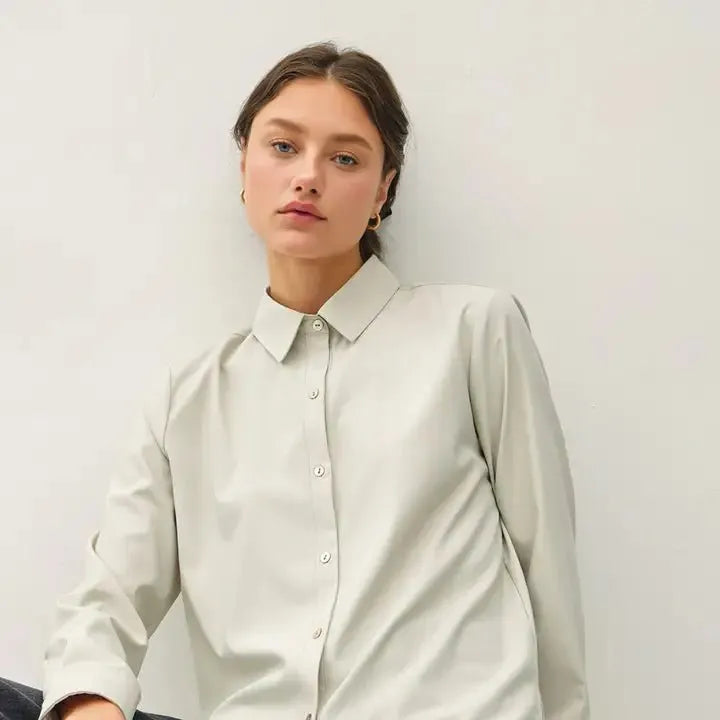Classic Silky Button Up Collared Shirt - Heritage-Boutique.com