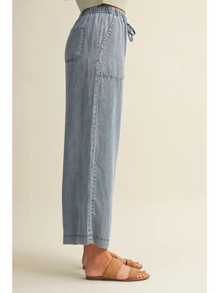 Coastal Breeze Drawstring Chambray Wide Leg Pants - Heritage - Boutique.com