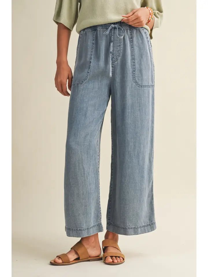 Coastal Breeze Drawstring Chambray Wide Leg Pants - Heritage - Boutique.com