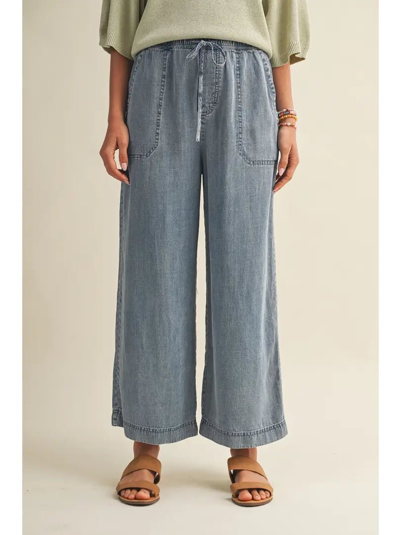 Coastal Breeze Drawstring Chambray Wide Leg Pants - Heritage - Boutique.com