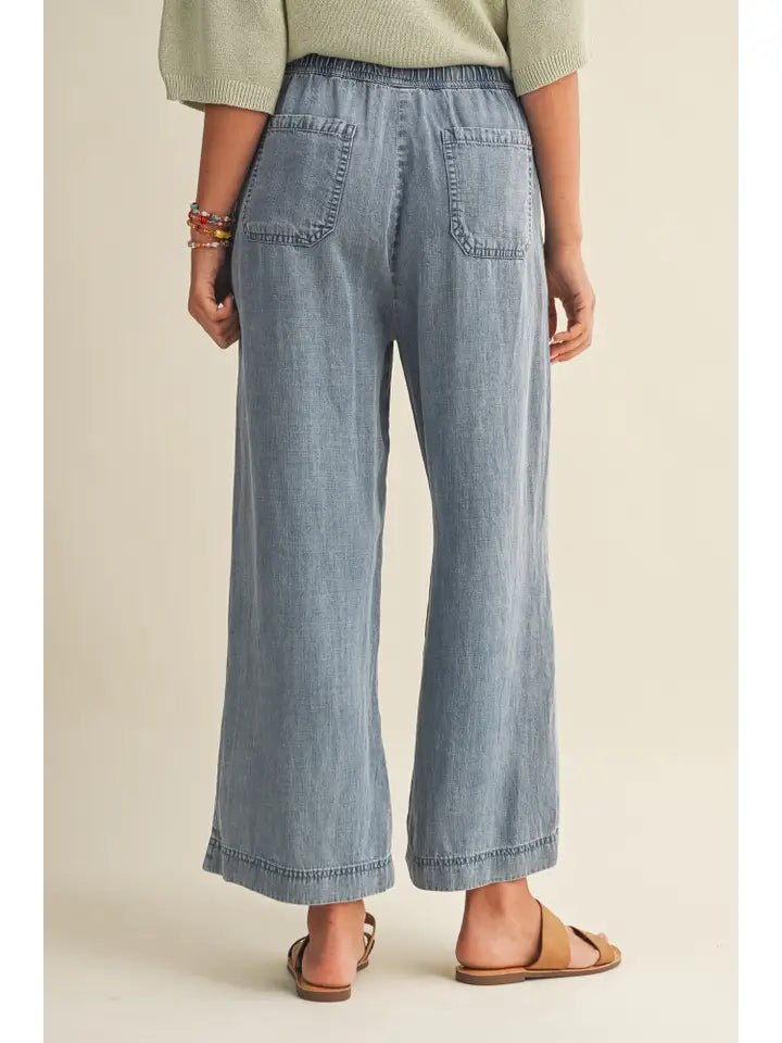 Coastal Breeze Drawstring Chambray Wide Leg Pants - Heritage - Boutique.com