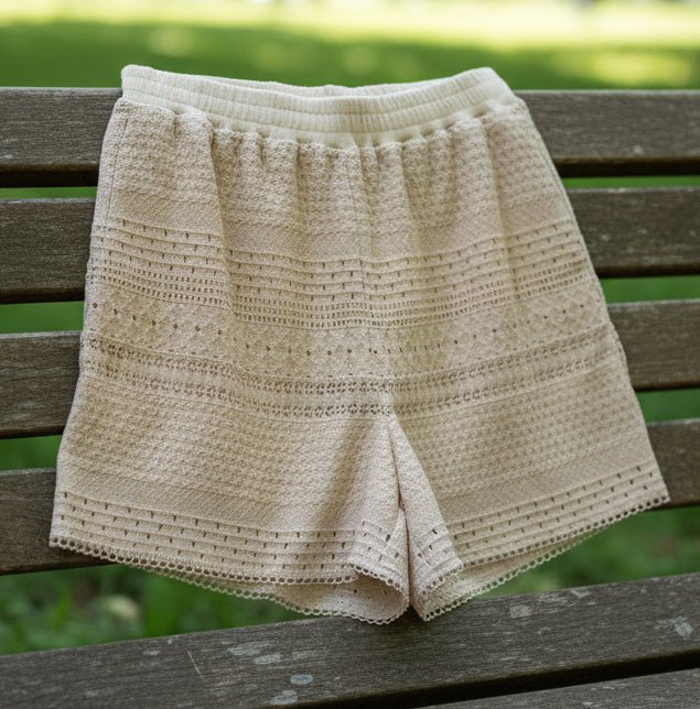 Coastal Breeze Lace Shorts – Neutral Elastic Waist Comfort Fit - Heritage - Boutique.com