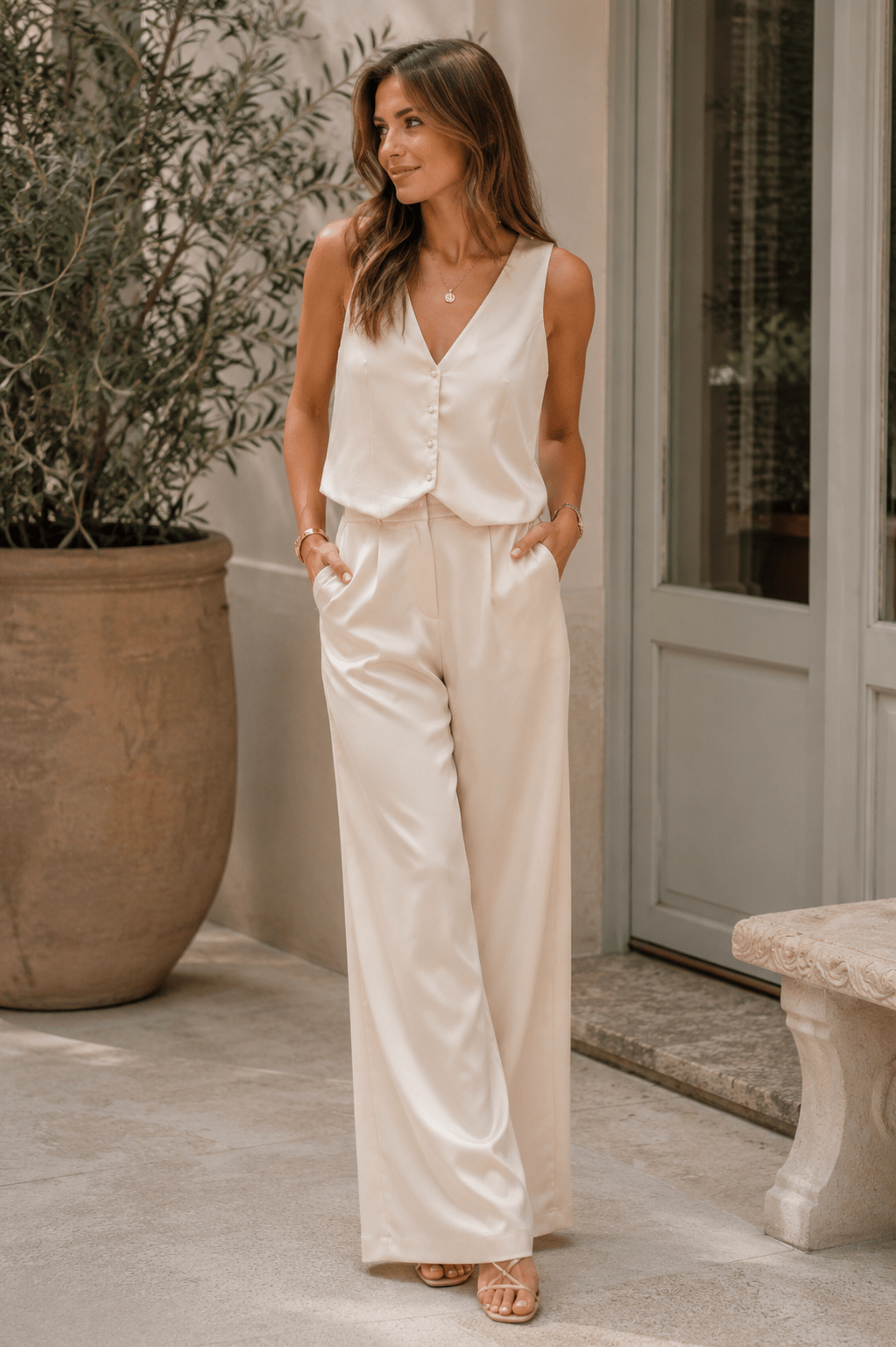 Coastal Elegance Satin Button Vest – Ivory - Heritage-Boutique.com