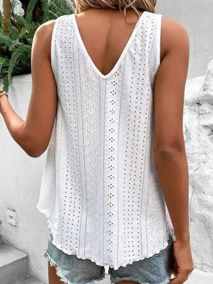 Coastal Grace Crochet Lace V - Neck Tank Top - Heritage - Boutique.com
