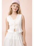 “Coastal Grace” Lace Tie Front Blouse - Heritage - Boutique.com