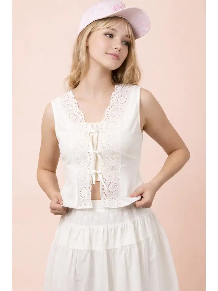 “Coastal Grace” Lace Tie Front Blouse - Heritage - Boutique.com