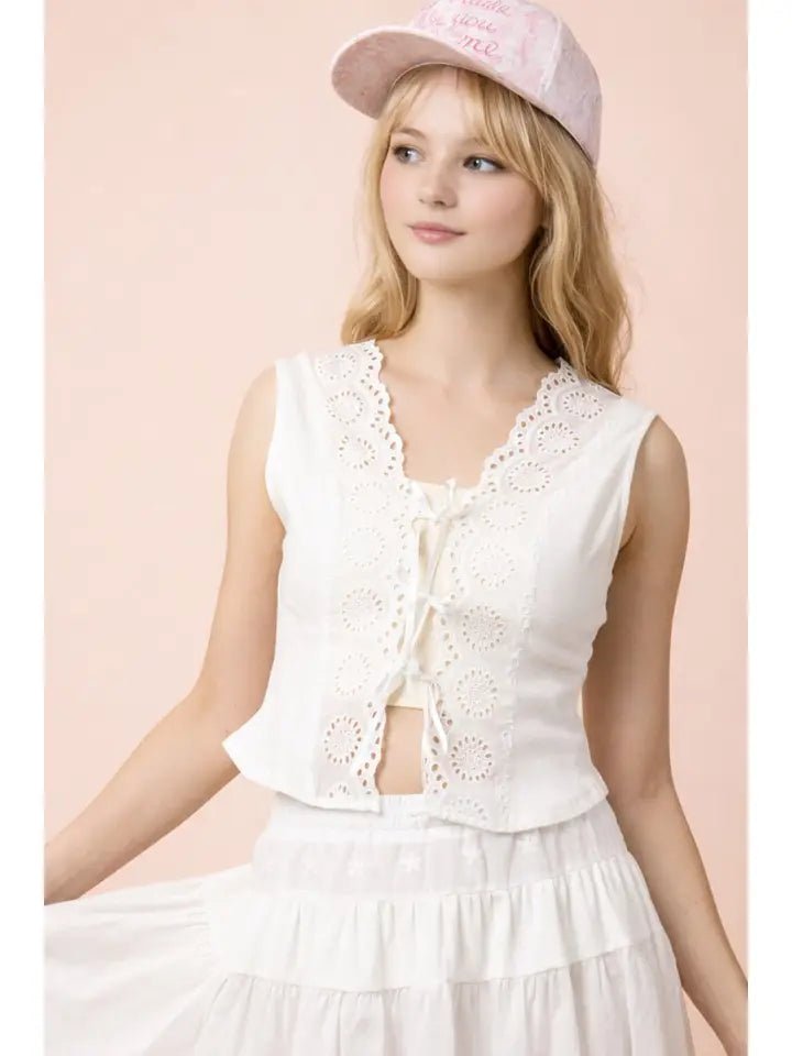 “Coastal Grace” Lace Tie Front Blouse - Heritage - Boutique.com