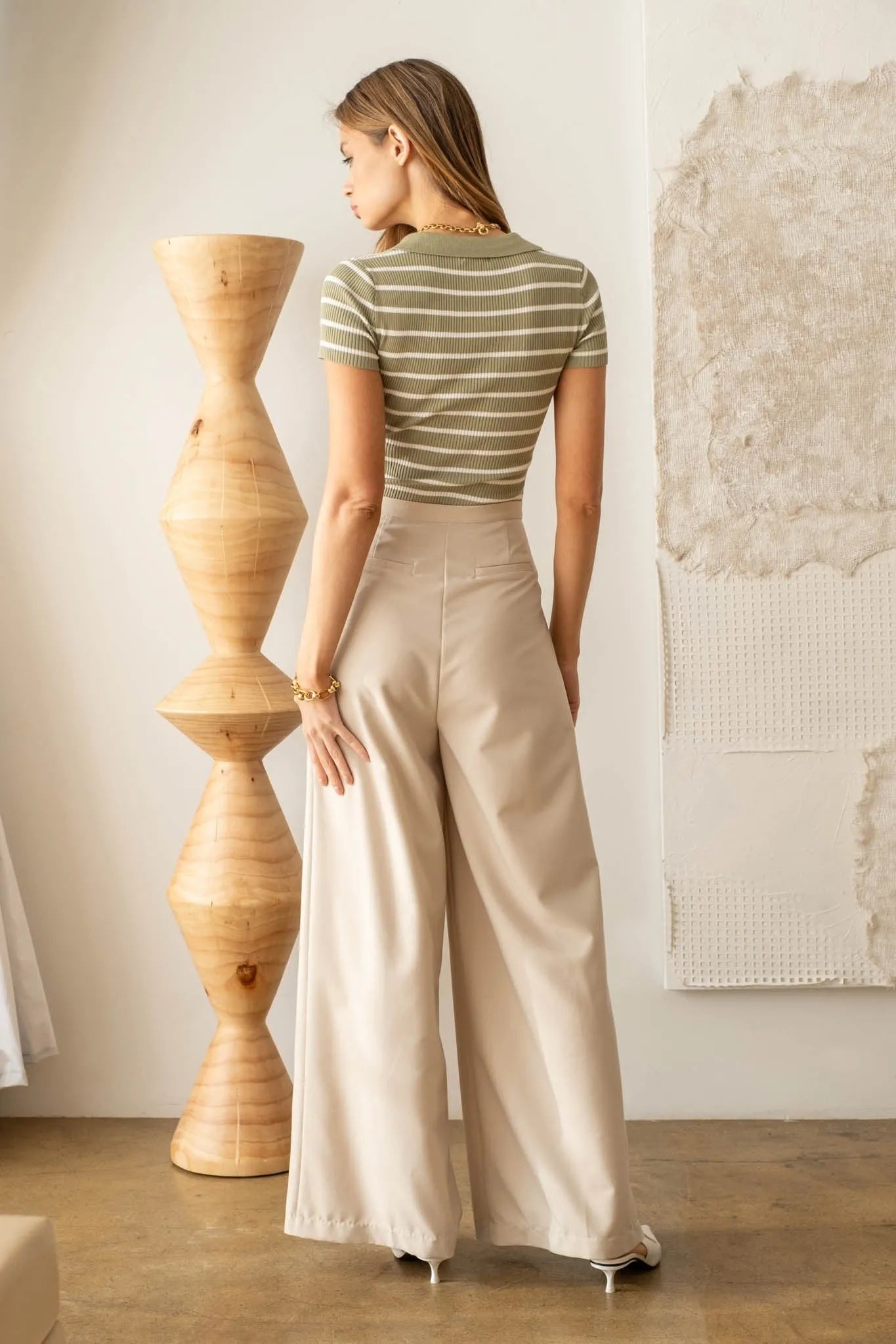 Collared Olive Sweater Knit Top - Heritage - Boutique.com