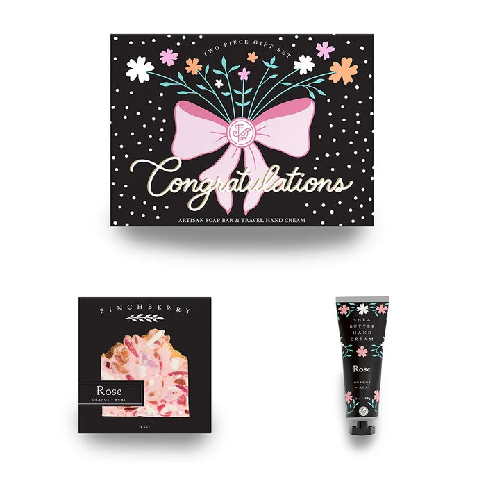 Finchberry Congratulations Two Piece Gift Set – Orange & Açaí Rose Soap and Travel Hand Cream