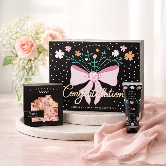 Finchberry Congratulations Two Piece Gift Set – Orange & Açaí Rose Soap and Travel Hand Cream