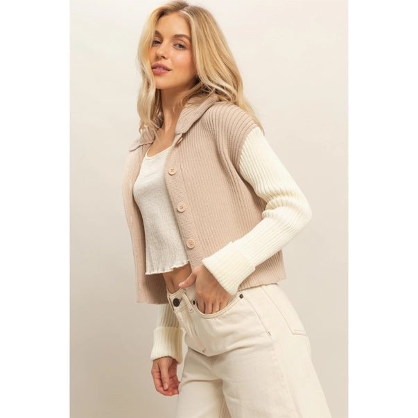 Contrasting Sleeves Sweater Cardigan - Heritage - Boutique.com