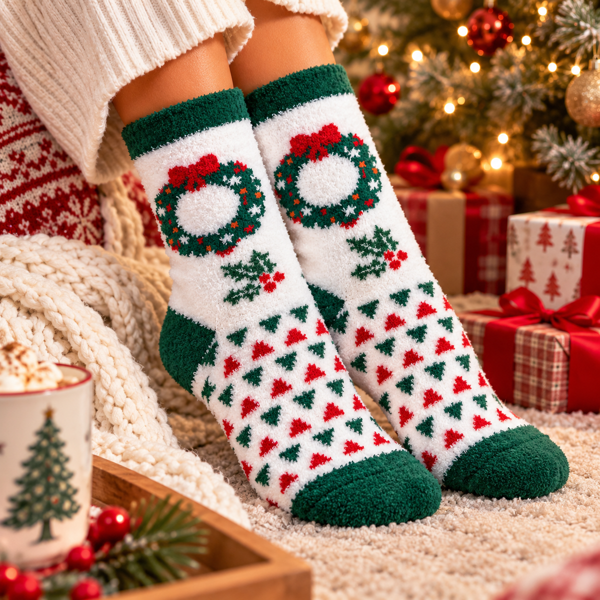 Cozy Christmas Plush Holiday Socks, - Heritage-Boutique.com