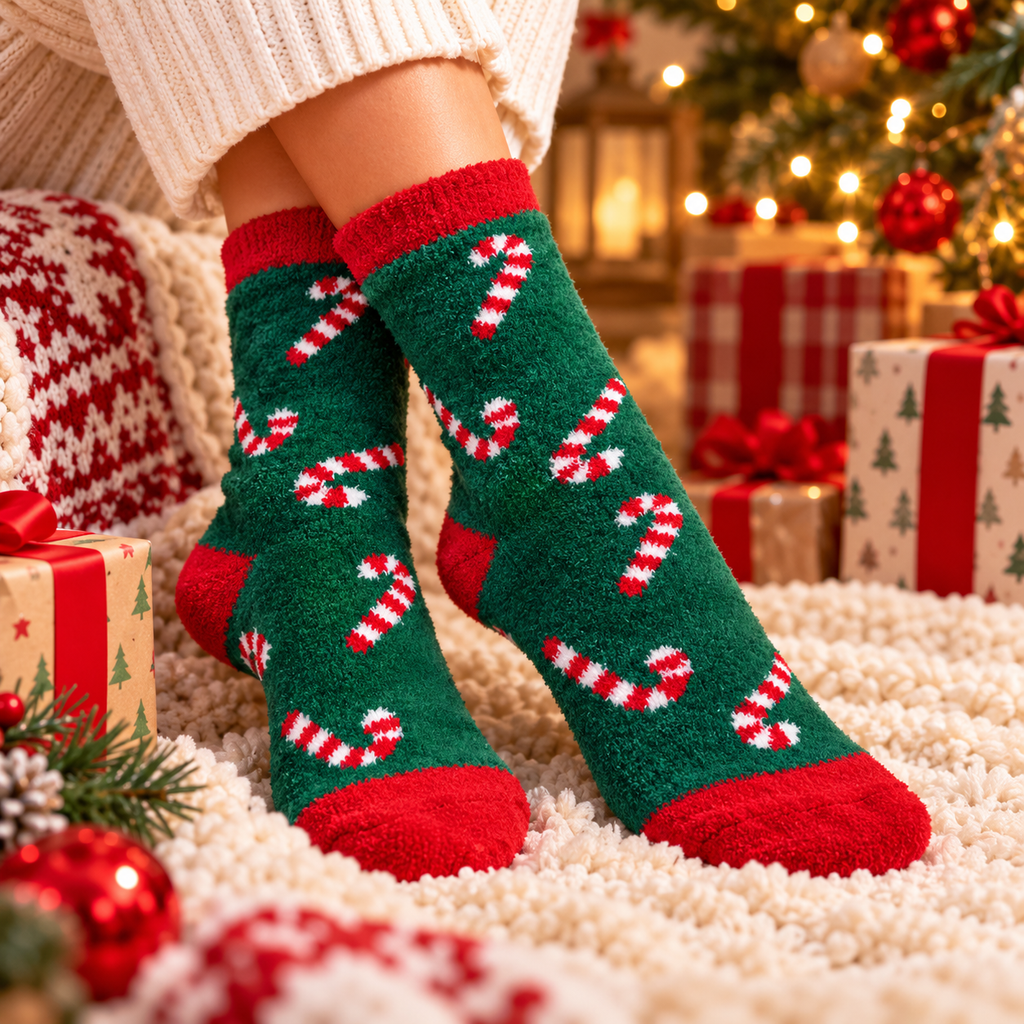 Cozy Christmas Plush Holiday Socks, - Heritage-Boutique.com