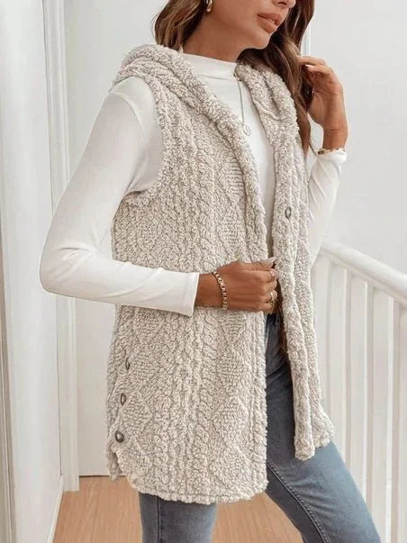 Cream Cable Knit Fleece Hooded Vest - Heritage - Boutique.com