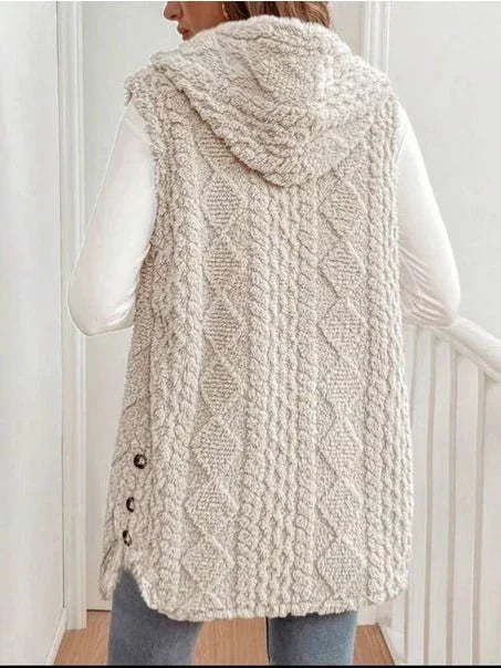 Cream Cable Knit Fleece Hooded Vest - Heritage - Boutique.com