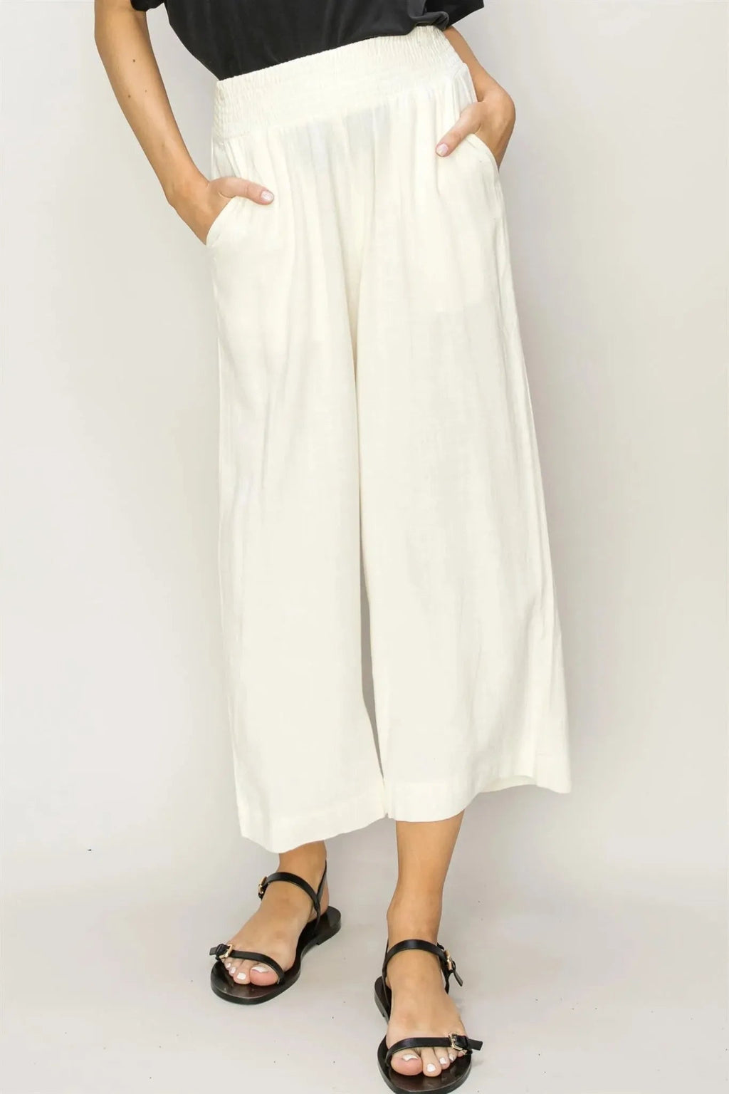 Cream Wide Leg High Waist Pants - Heritage - Boutique.com