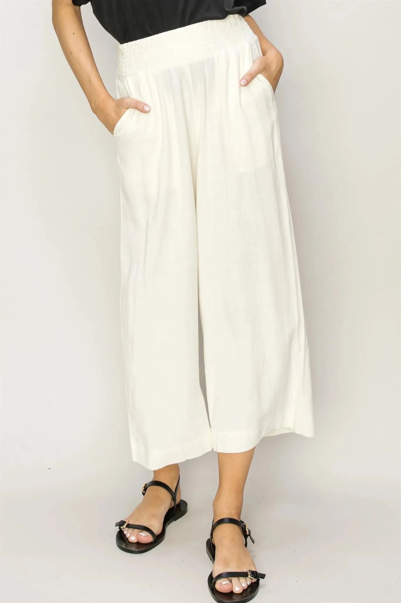 Cream Wide Leg High Waist Pants - Heritage - Boutique.com