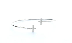 Double CZ Diamond Cross Open Cuff Bracelet