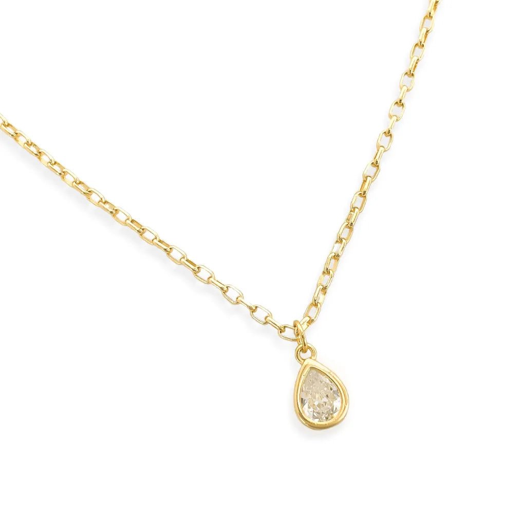 Cubic Zirconia Gold Teardrop Chain Necklace - Heritage - Boutique.com