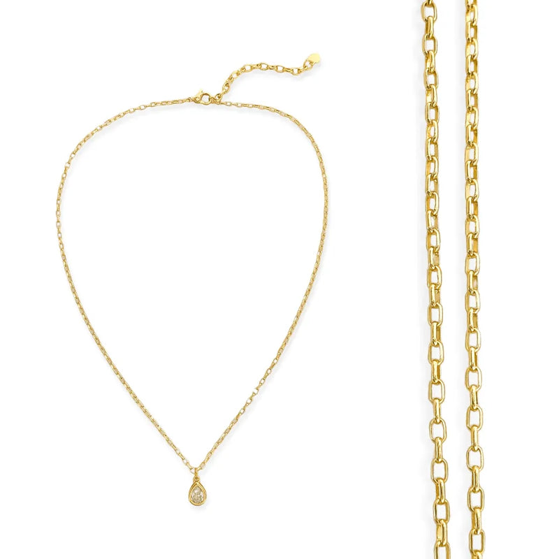 Cubic Zirconia Gold Teardrop Chain Necklace - Heritage-Boutique.com