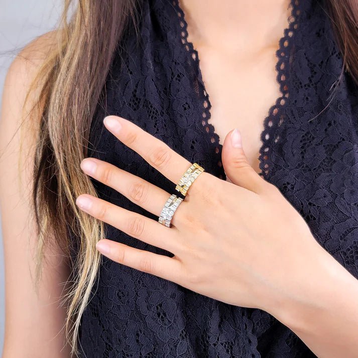 Cubic Zirconia Ring - Rhodium Silver - Heritage - Boutique.com