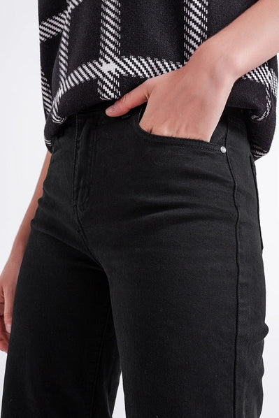 Q2 Onyx High-Rise Cropped Wide Leg Jeans