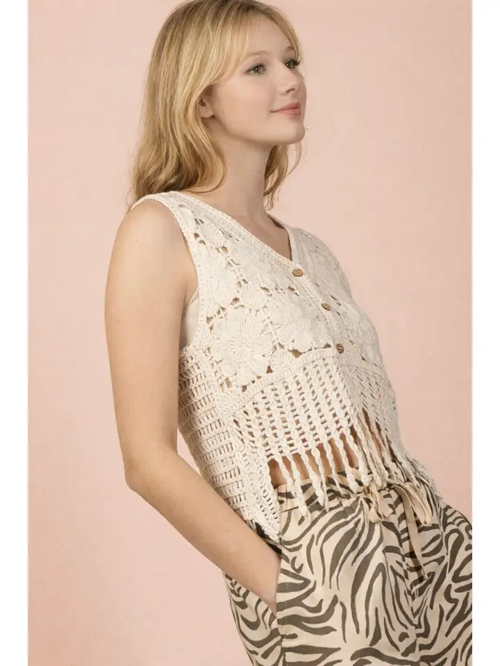 South Shore Sunshine Crochet Fringe Top