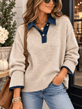 Denim Trim Comfy Boyfriend Sweater - Heritage-Boutique.com