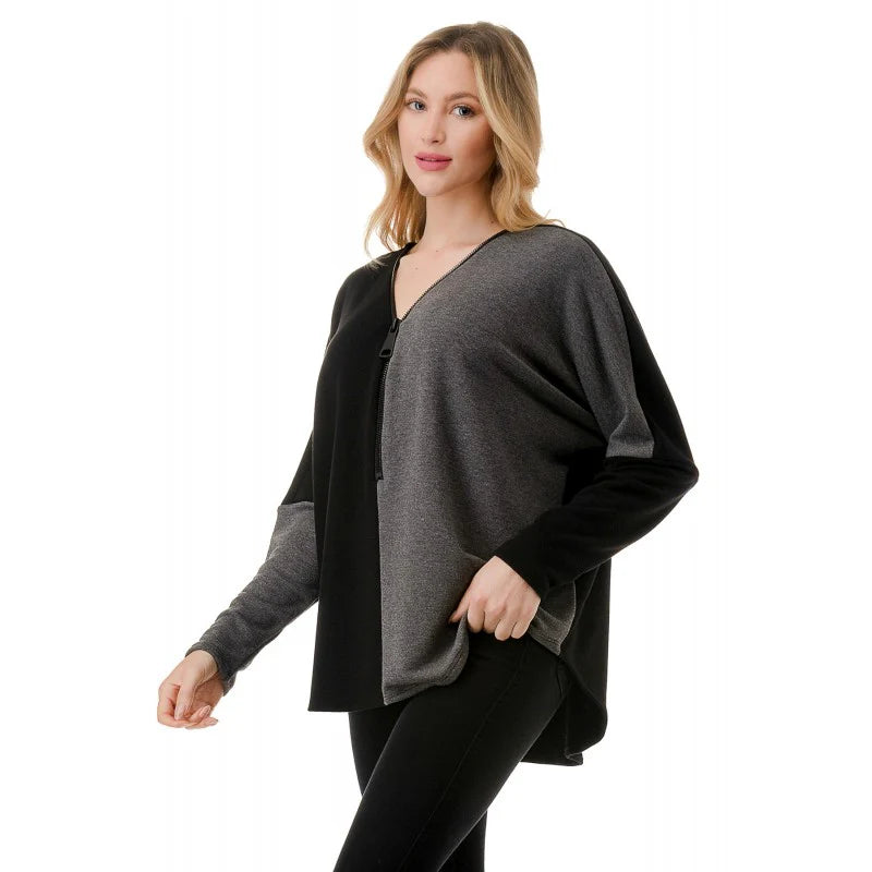 Ariella Color Block Dolman Sleeve w/Zipper