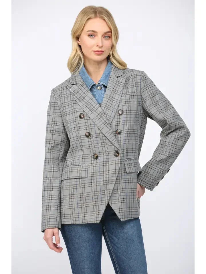 Double - Breasted Plaid & Denim Blazer - Heritage - Boutique.com