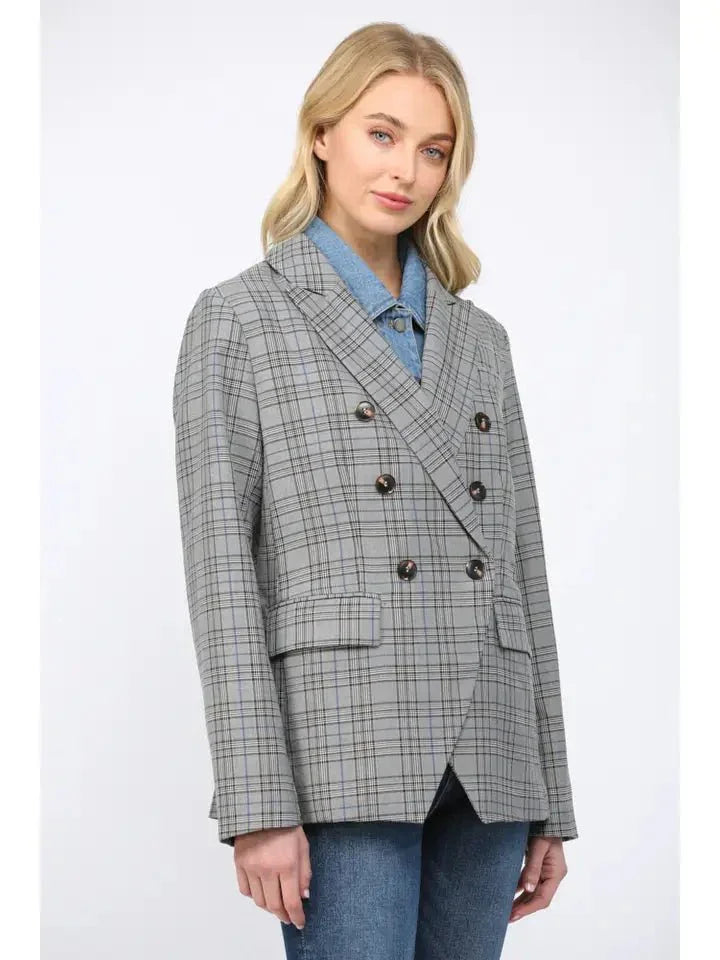 Double - Breasted Plaid & Denim Blazer - Heritage - Boutique.com