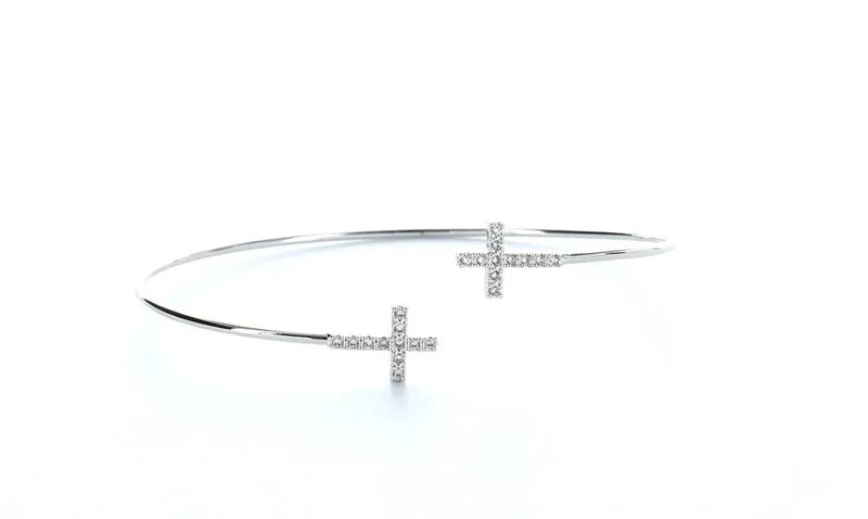 Double CZ Diamond Cross Open Cuff Bracelet - Heritage-Boutique.com