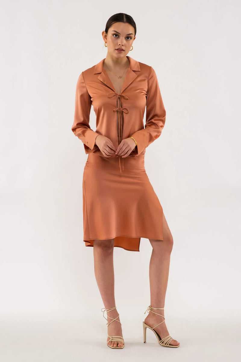 Double Front Tie Satin Top - Heritage-Boutique.com