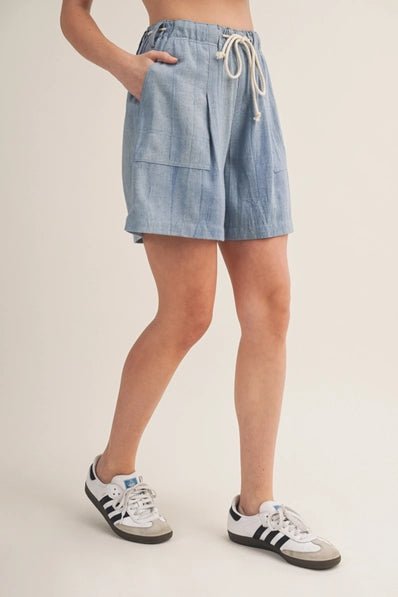 Drawstring Waist Pleated Patch Pocket Shorts - Heritage - Boutique.com