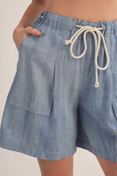 Drawstring Waist Pleated Patch Pocket Shorts - Heritage - Boutique.com