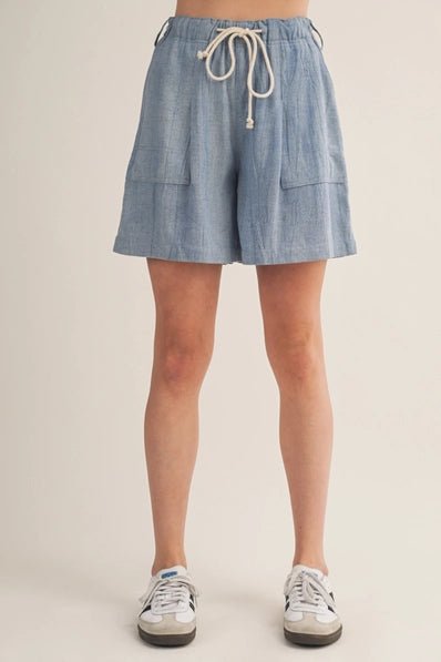 Drawstring Waist Pleated Patch Pocket Shorts - Heritage - Boutique.com