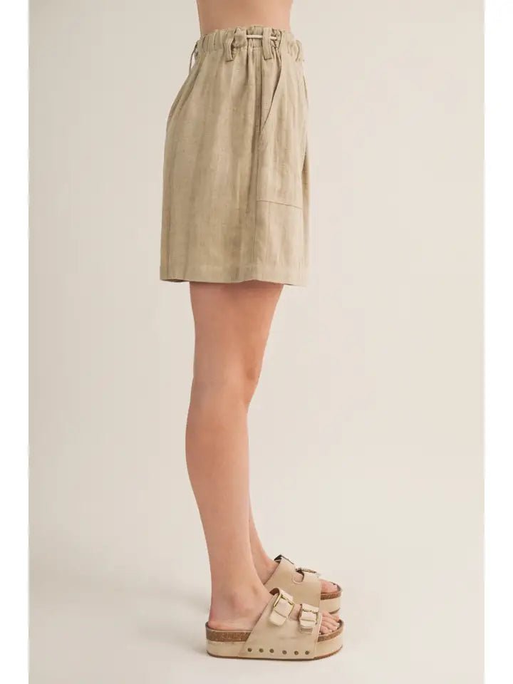 Drawstring Waist Pleated Patch Pocket Shorts - Heritage - Boutique.com