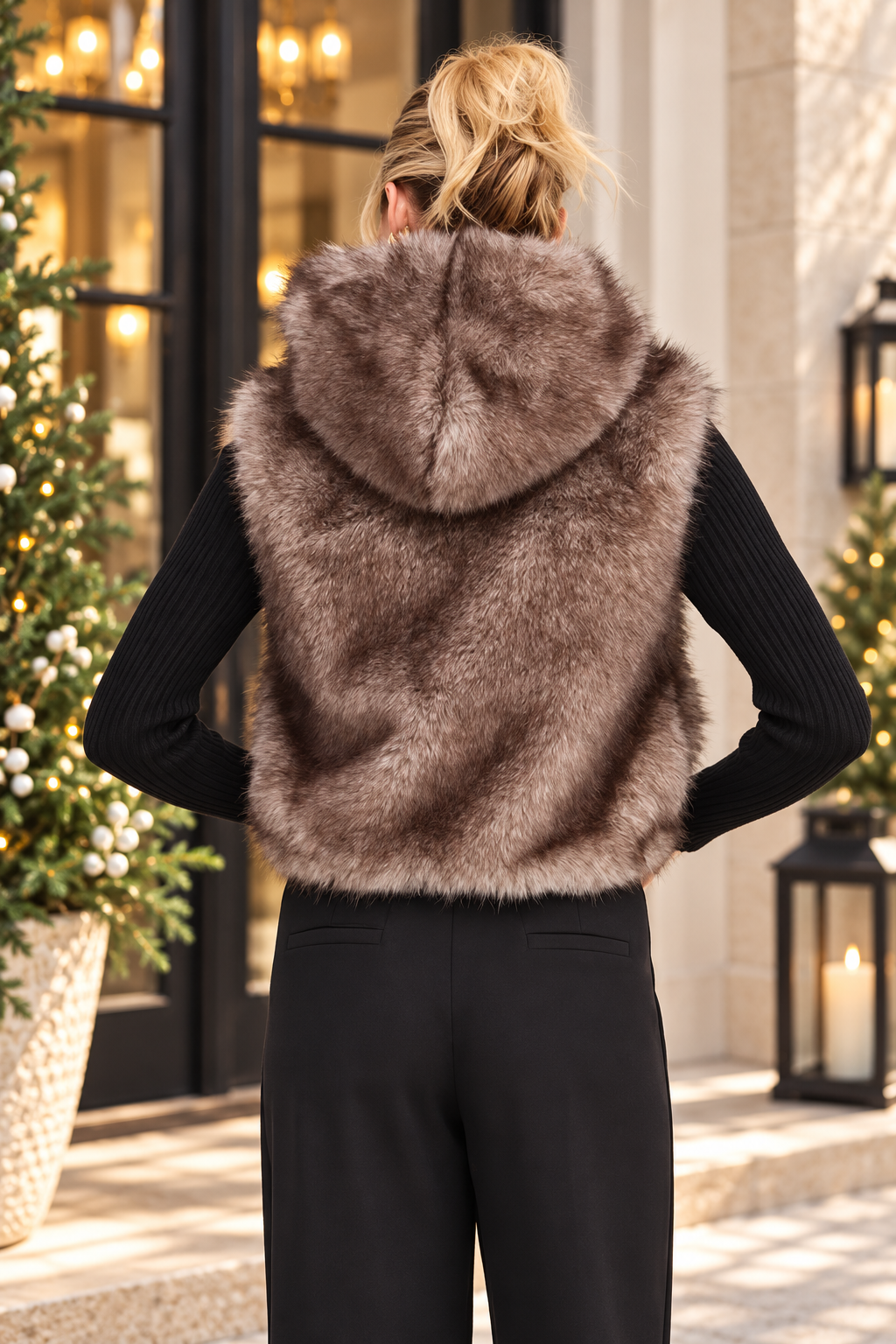Luxe Retreat Hooded Faux Fur Cropped Vest