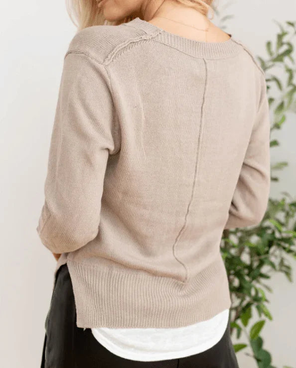 Elan Layered V Neck Sweater - Heritage - Boutique.com