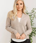 Elan Layered V Neck Sweater - Heritage - Boutique.com