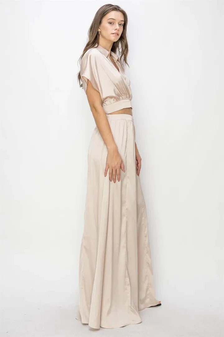 Elegant Two - Piece Satin Top & Pants Set - Heritage - Boutique.com