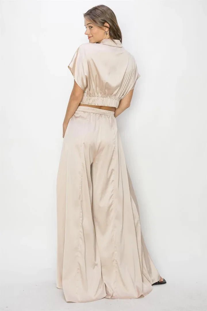 Elegant Two - Piece Satin Top & Pants Set - Heritage - Boutique.com