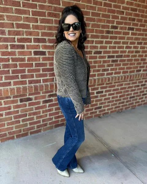 Eyelash Textured Stripe Crop Cardigan - Heritage-Boutique.com