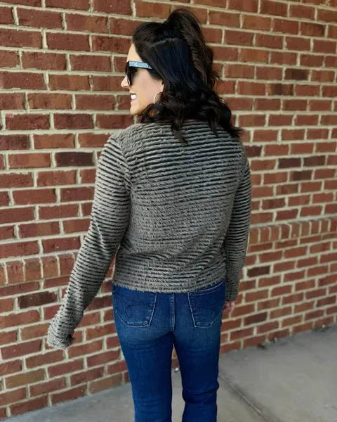Eyelash Textured Stripe Crop Cardigan - Heritage-Boutique.com