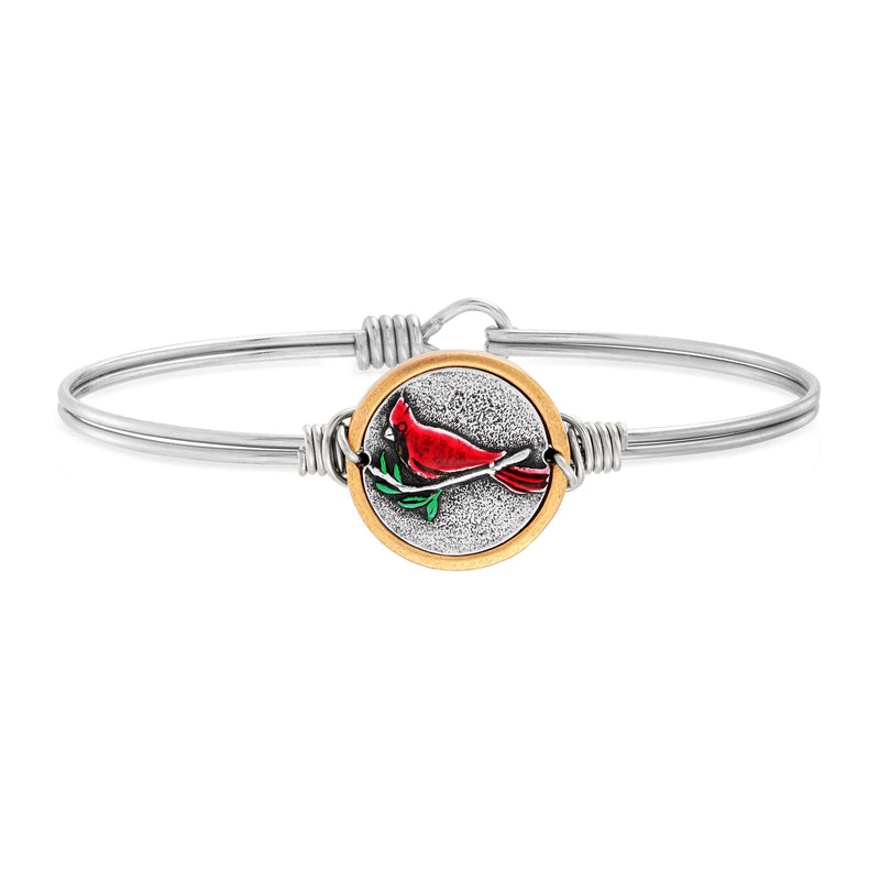 Red Cardinal Bangle Bracelet: Brass Tone / Regular