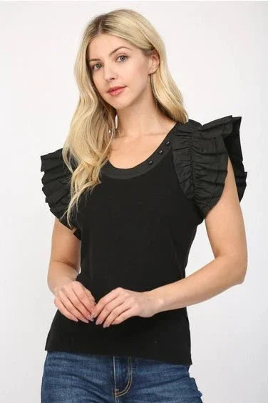 Fate Black Ruffled Short Sleeve Top - Heritage - Boutique.com
