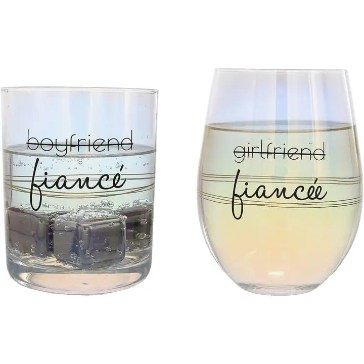 Fiancé/Fiancée Stemless Wine Glass Set - Sentimental Gift - Heritage - Boutique.com