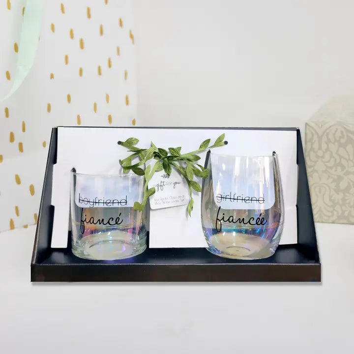 Fiancé/Fiancée Stemless Wine Glass Set - Sentimental Gift - Heritage - Boutique.com