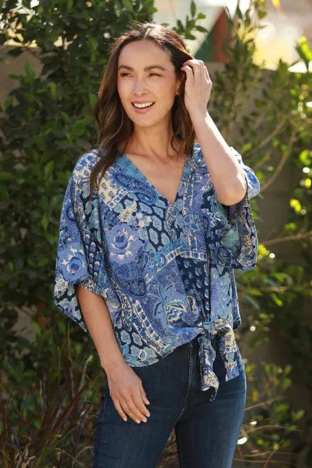 Floral Print Tie Front Top - Heritage - Boutique.com