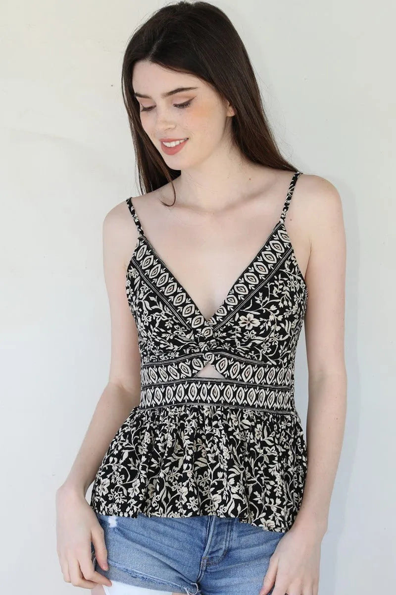 Floral Tank Top with Twisted Front Cutout - Heritage-Boutique.com